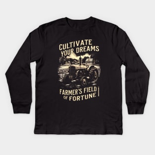 Cultivate Your Dreams Farmer’S Field Of Fortune Rustic Tractor In Sepia Tones Kids Long Sleeve T-Shirt